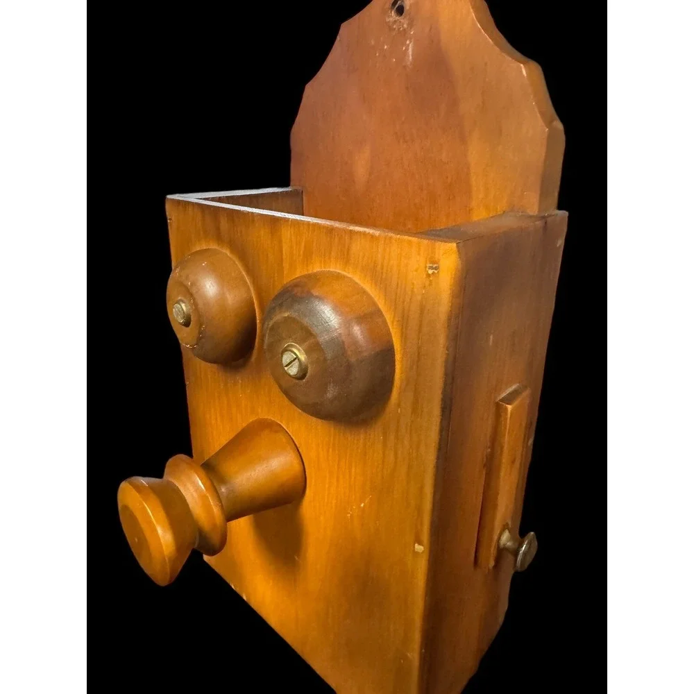 VTG Wood Wall Mount Telephone Phone Box Only Decor 14x8.5 Signed American Craft